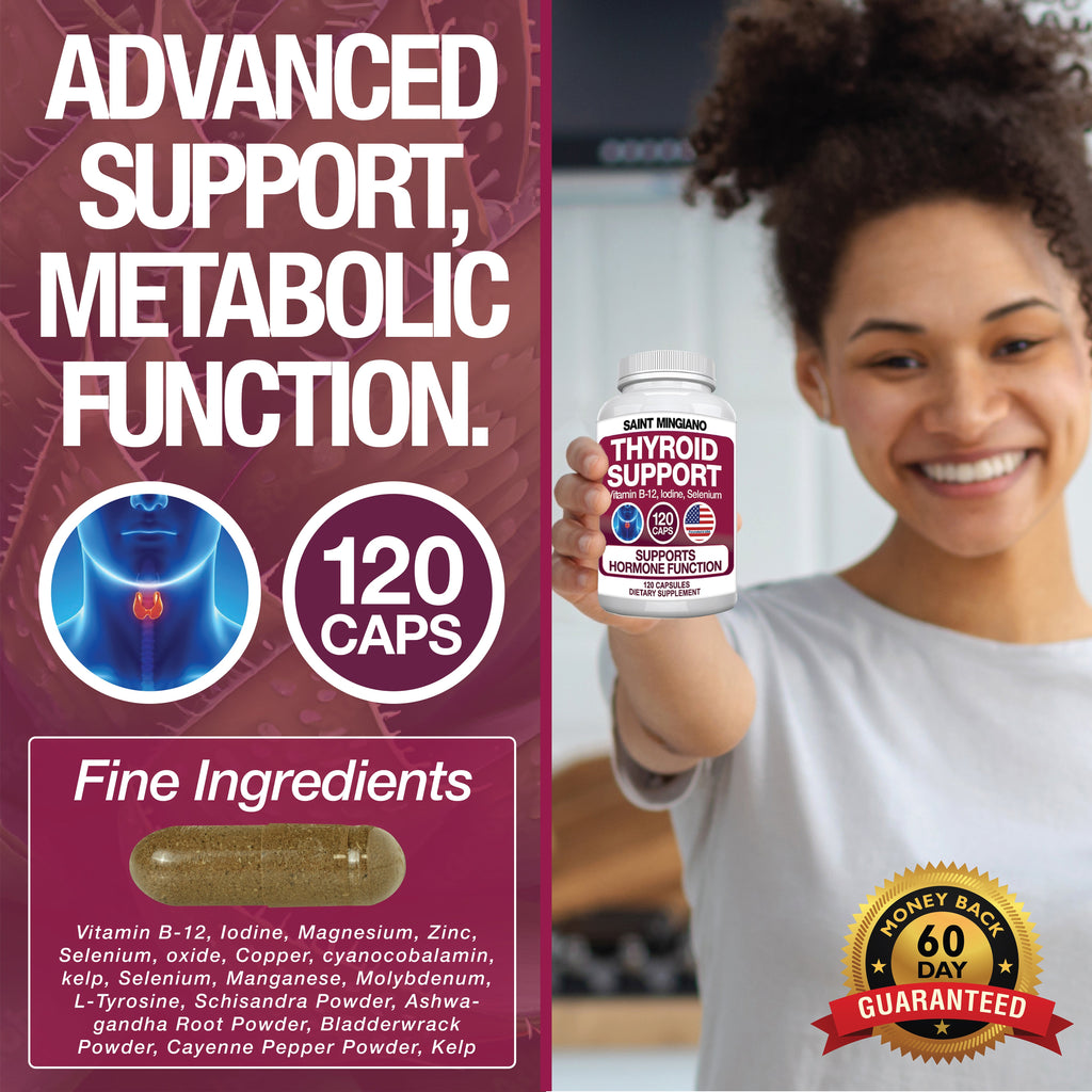 Thyroid Support Supplement with Iodine |120 Capsules to Help Body Mass & Improve Energy